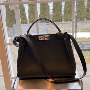 Peekaboo Fendi leather black medium crossbody/tote
